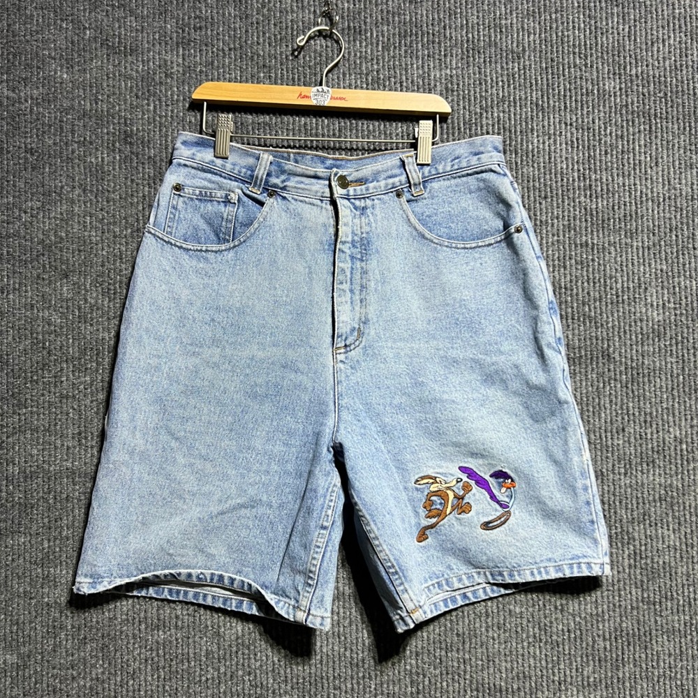 Vintage Looney Tunes Denim Shorts Womens 12 Blue Wile E Coyote Road Runner 90s